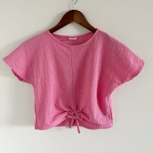 Zara Kids Tie Front Crewneck Shirt Top 10 Pink